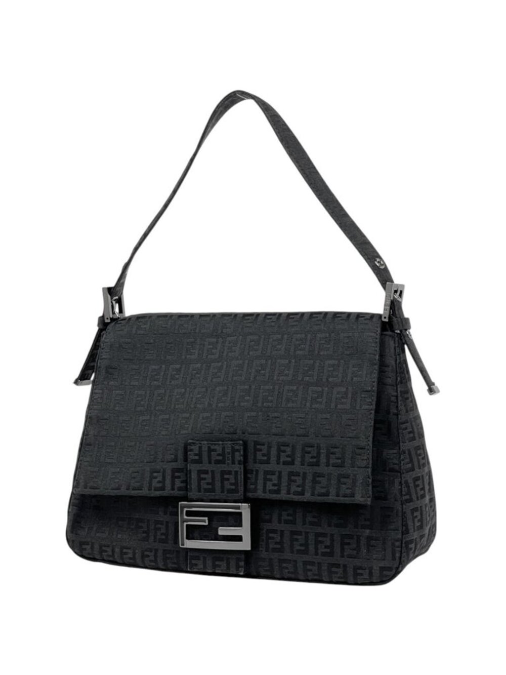 Fendi Shoulder Bag Zucchino Pattern Canvas Black